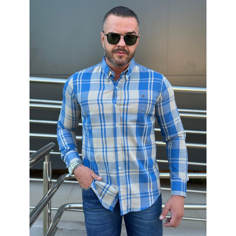 Camisa Manga Longa TH Xadrez Azul - 42049 - PORTAL DROP - ATACADO