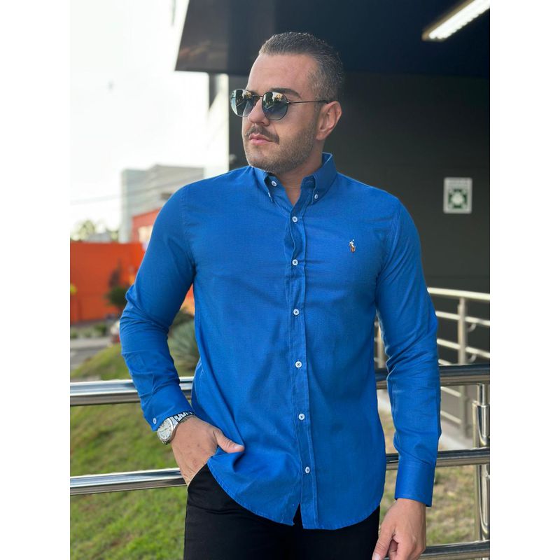 Camisa Manga Longa PRL Azul - 42075 - PORTAL DROP - ATACADO