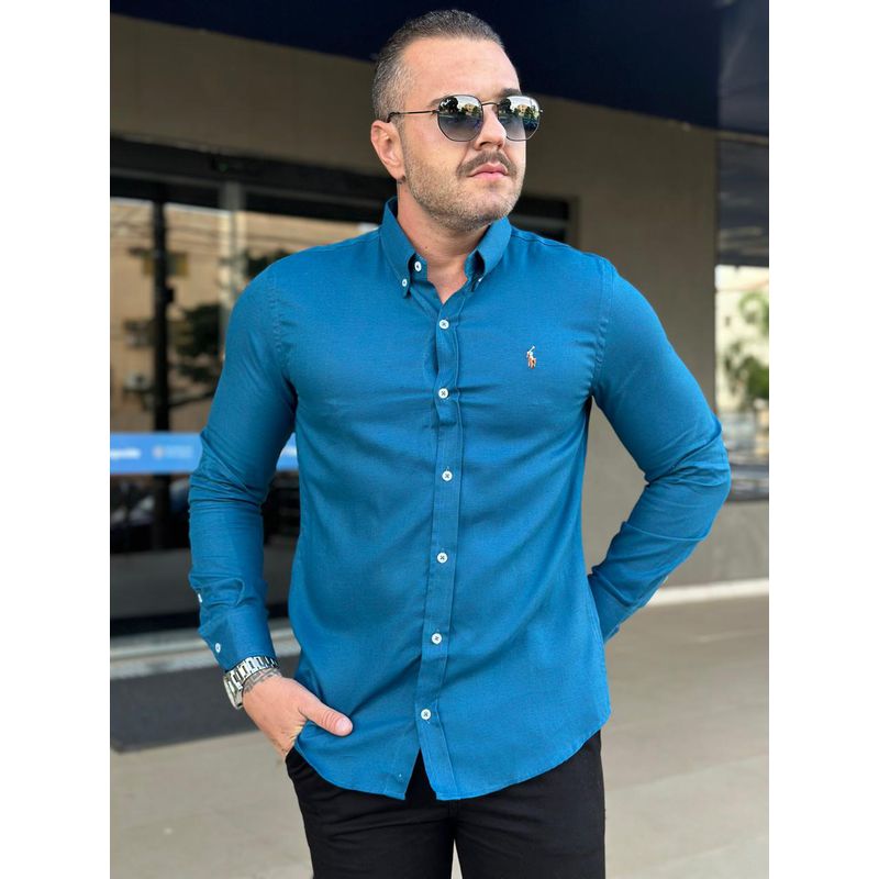 Camisa Manga Longa PRL Azul - 42079 - PORTAL DROP - ATACADO