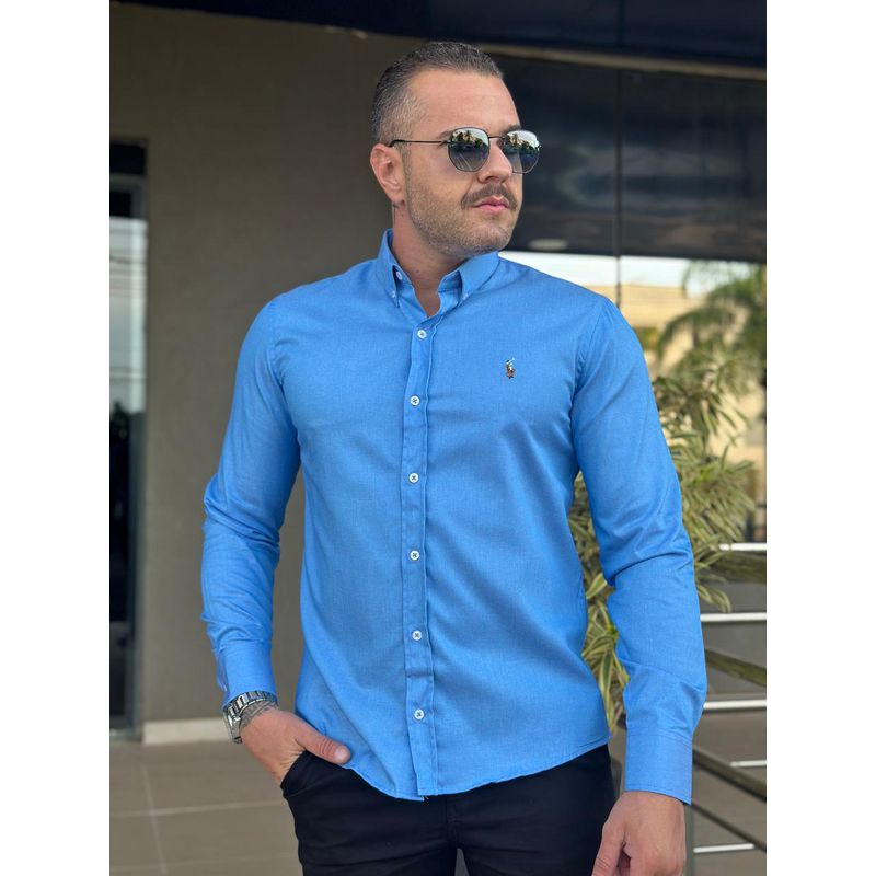 Camisa Manga Longa PRL Azul - 42083 - PORTAL DROP - ATACADO