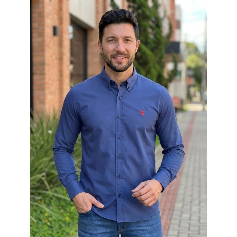 Camisa Manga Longa PRL Azul. - 42087 - PORTAL DROP - ATACADO