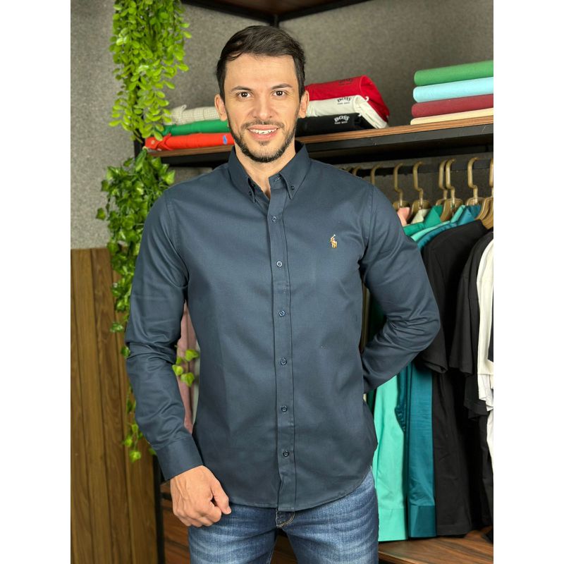 Camisa Manga Longa PRL Azul. - 42095 - PORTAL DROP - ATACADO