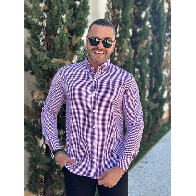 Camisa Manga Longa Xadrez PRL Fúcsia - 43048 - PORTAL DROP - ATACADO