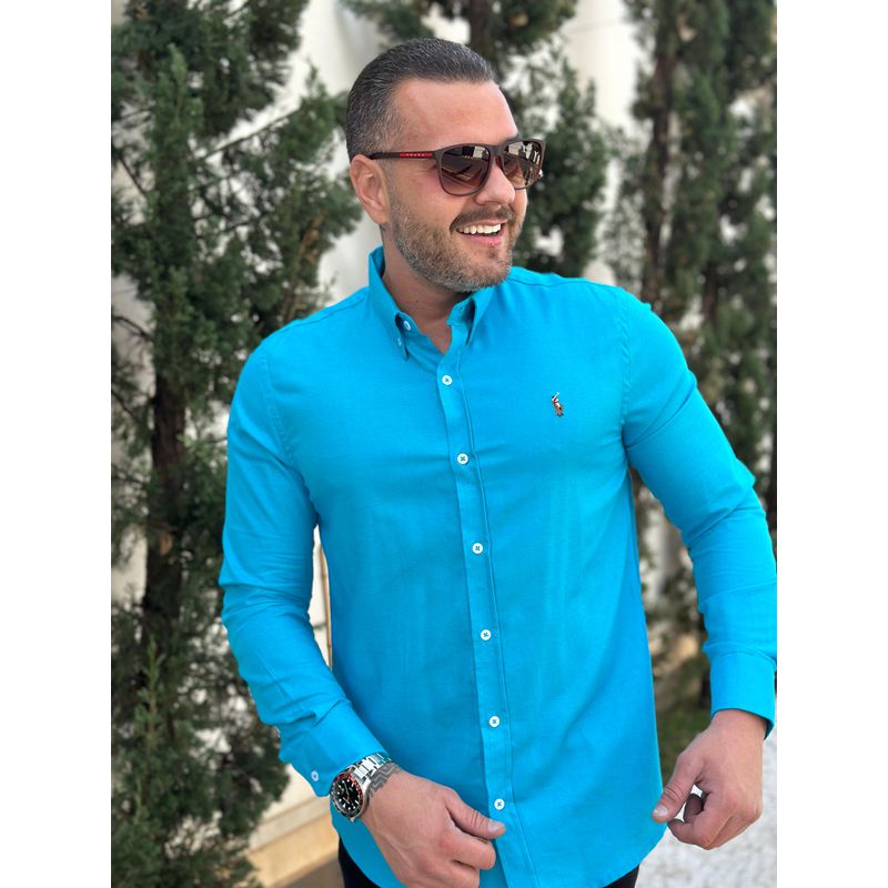 Camisa Manga Longa PRL Azul - 43064 - PORTAL DROP - ATACADO
