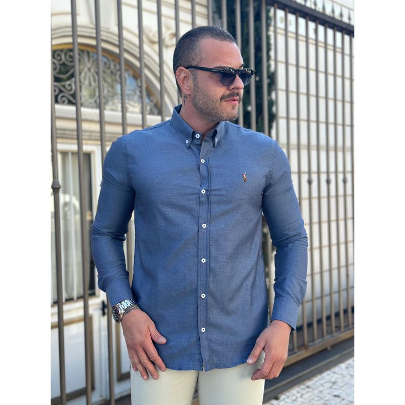 Camisa Manga Longa PRL Azul - 43085 - PORTAL DROP - ATACADO