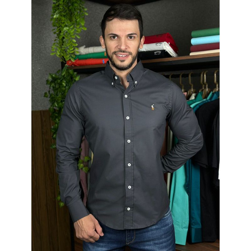 Camisa Manga Longa PRL Chumbo. - 43146 - PORTAL DROP - ATACADO