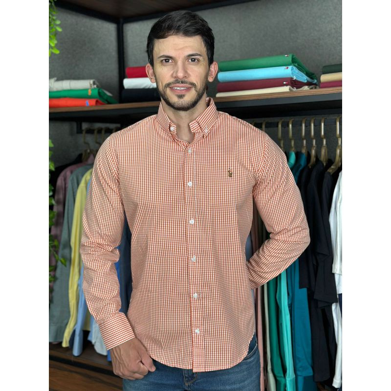 Camisa Manga Longa PRL Xadrez Laranja - 43155 - PORTAL DROP - ATACADO