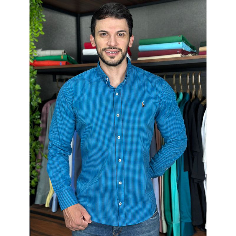 Camisa Manga Longa PRL Xadrez Azul - 43159 - PORTAL DROP - ATACADO