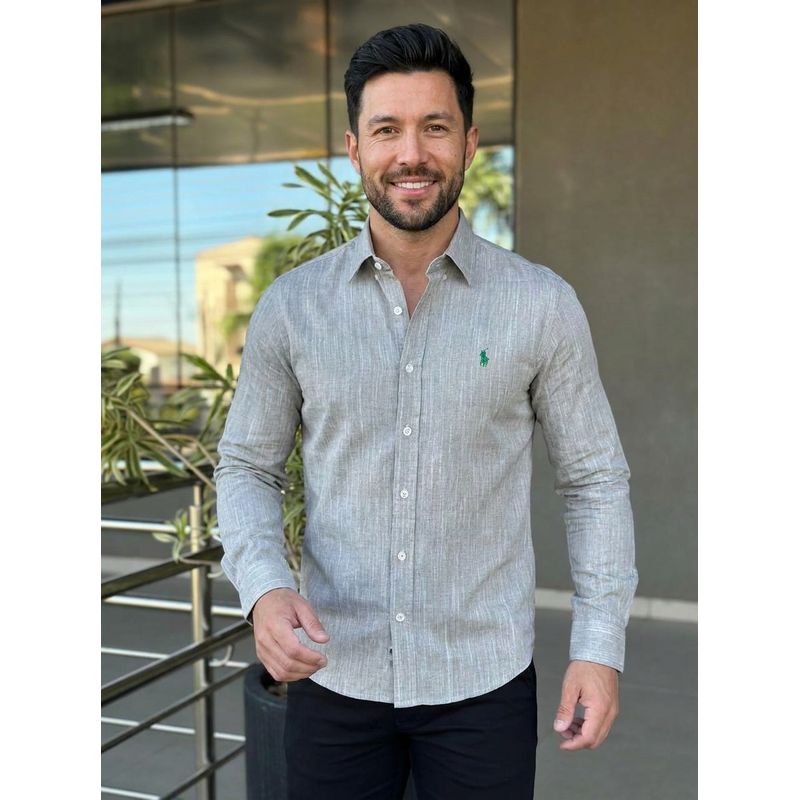 Camisa Manga Longa Linho PRL Cinza. - 43176 - PORTAL DROP - ATACADO