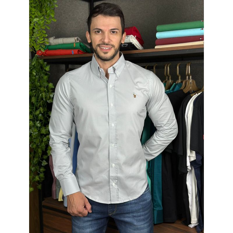Camisa Manga Longa PRL Cinza Claro. - 43190 - PORTAL DROP - ATACADO