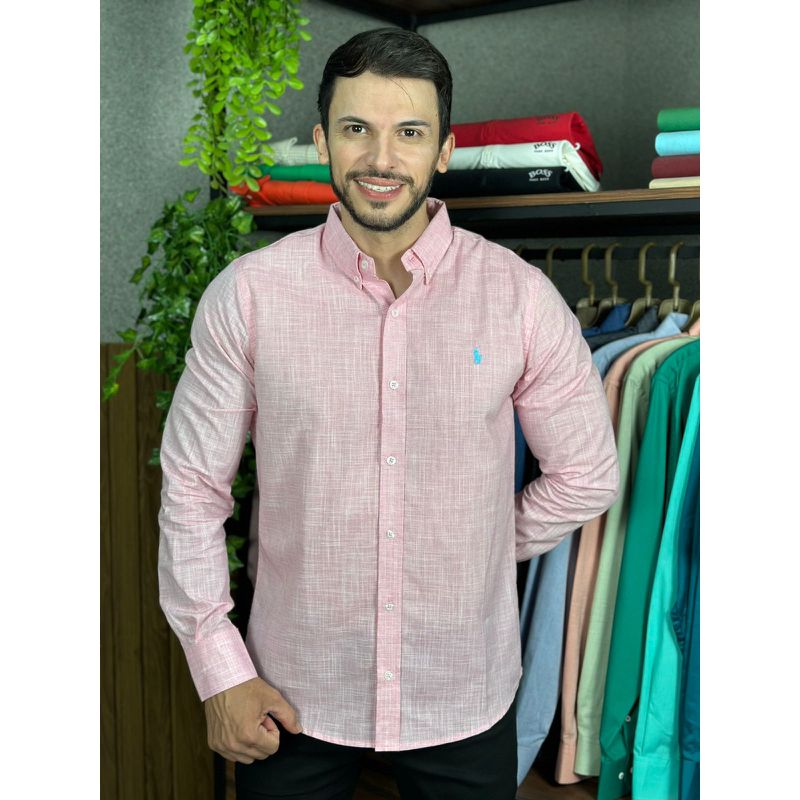Camisa Manga Longa Linho PRL Rosa. - 43203 - PORTAL DROP - ATACADO