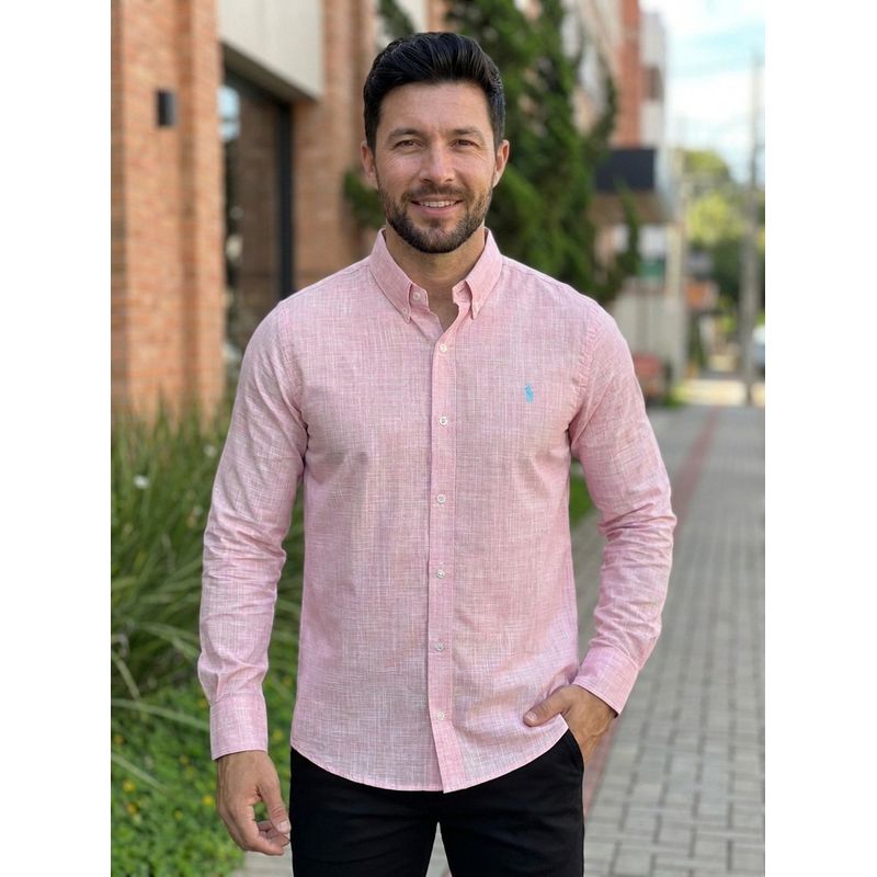 Camisa Manga Longa Linho PRL Rosa. - 43203 - PORTAL DROP - ATACADO