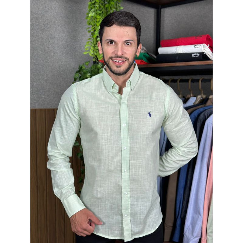 Camisa Manga Longa Linho PRL Verde. - 43205 - PORTAL DROP - ATACADO