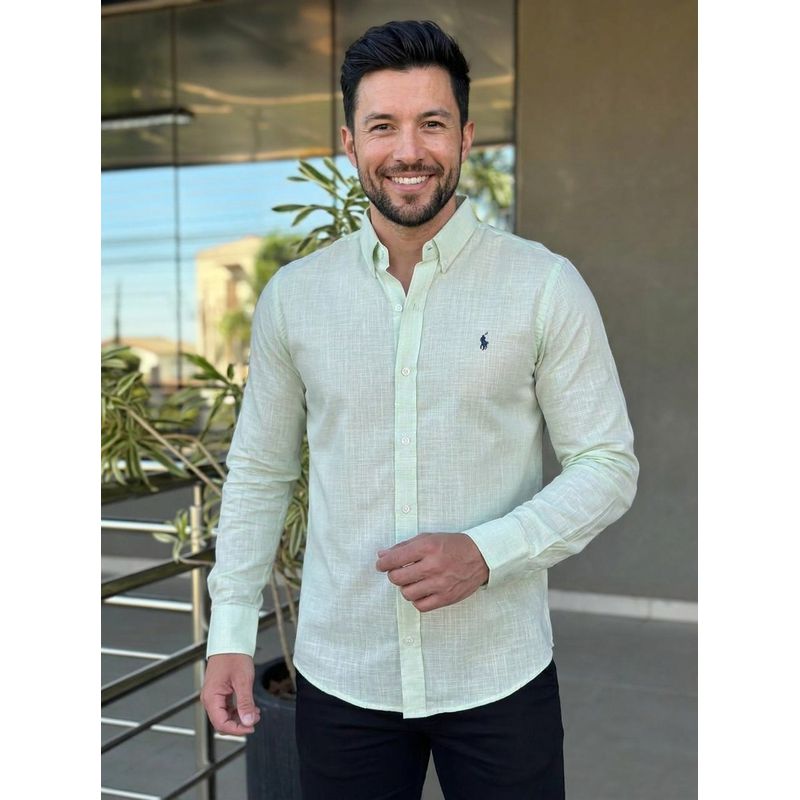 Camisa Manga Longa Linho PRL Verde. - 43205 - PORTAL DROP - ATACADO