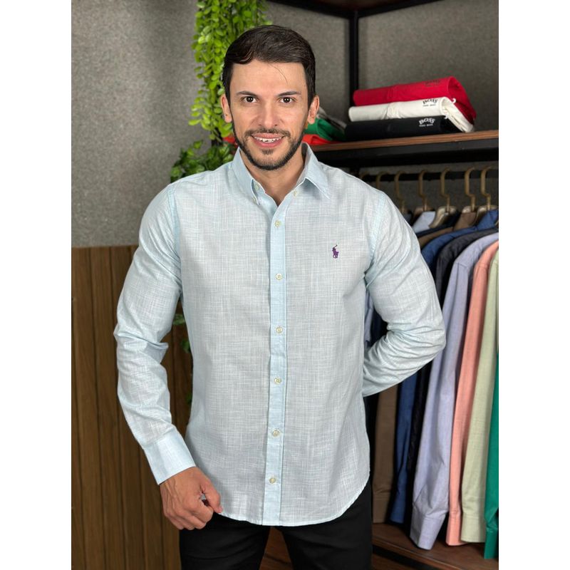 Camisa Manga Longa Linho PRL Azul. - 43209 - PORTAL DROP - ATACADO