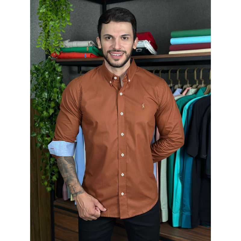 Camisa Manga Longa PRL Caramelo. - 43211 - PORTAL DROP - ATACADO