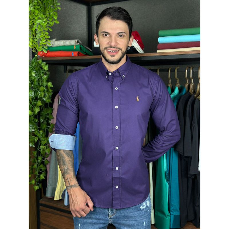 Camisa Manga Longa PRL Roxo. - 43239 - PORTAL DROP - ATACADO