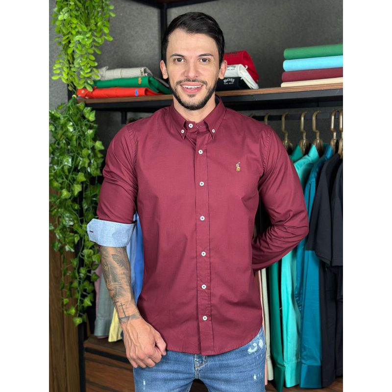 Camisa Manga Longa PRL Vinho. - 43241 - PORTAL DROP - ATACADO