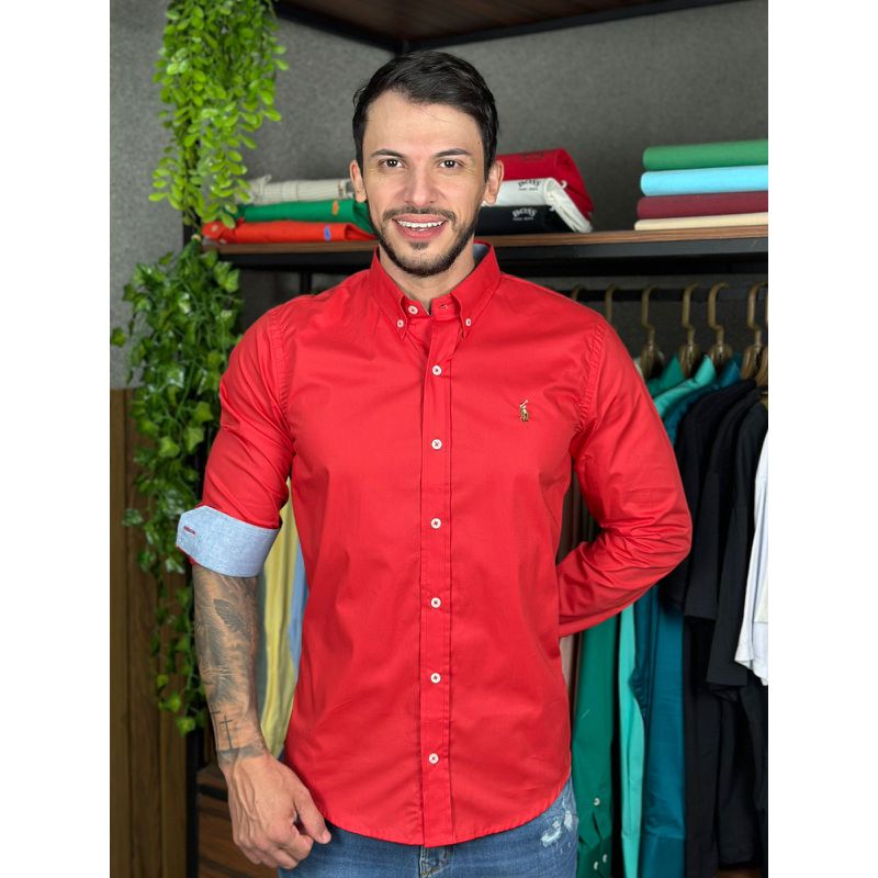 Camisa Manga Longa PRL Vermelho. - 43244 - PORTAL DROP - ATACADO