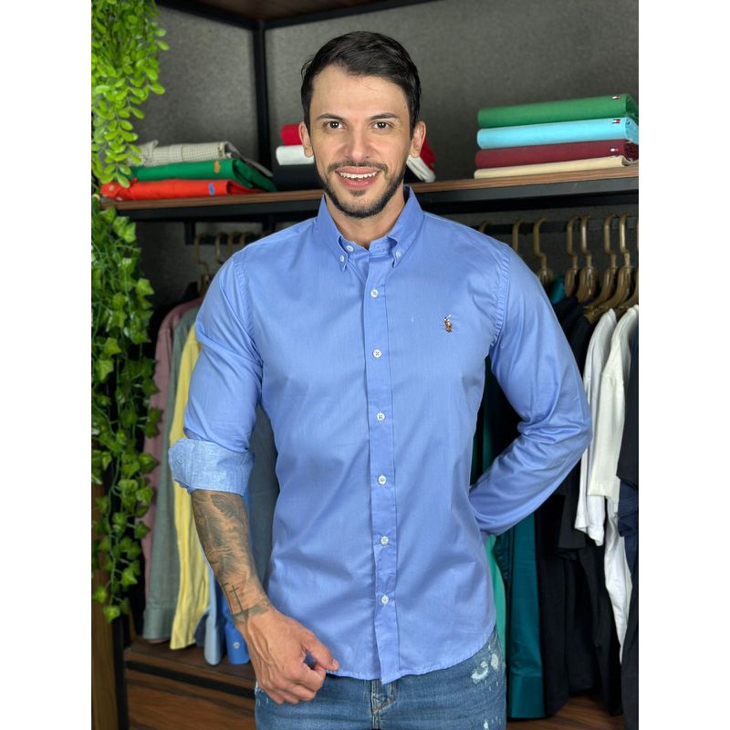 Camisa Manga Longa PRL Azul. - 43245 - PORTAL DROP - ATACADO