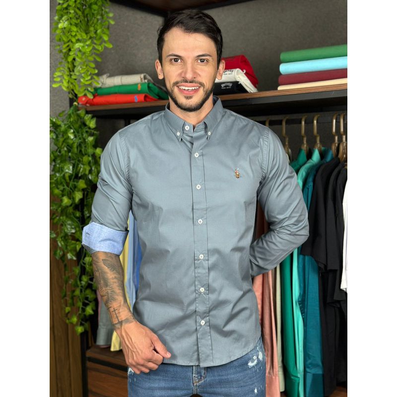 Camisa Manga Longa PRL Cinza. - 43248 - PORTAL DROP - ATACADO