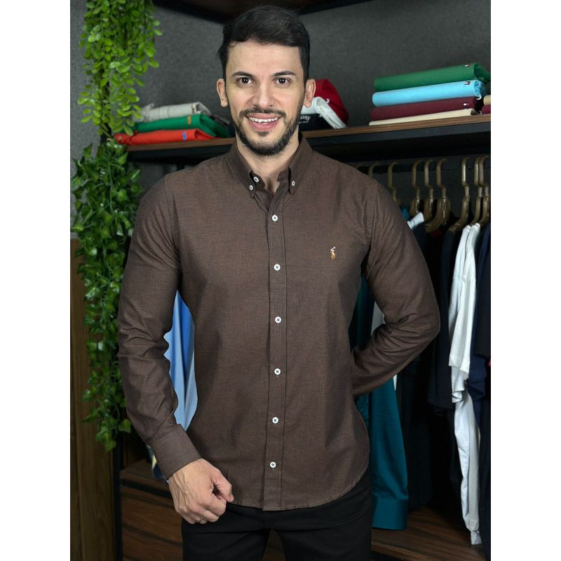 Camisa Manga Longa PRL Marrom - 43335 - PORTAL DROP - ATACADO