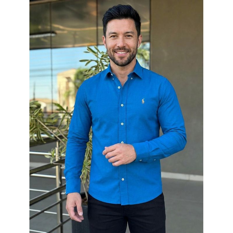 Camisa Manga Longa PRL Azul - 43428 - PORTAL DROP - ATACADO
