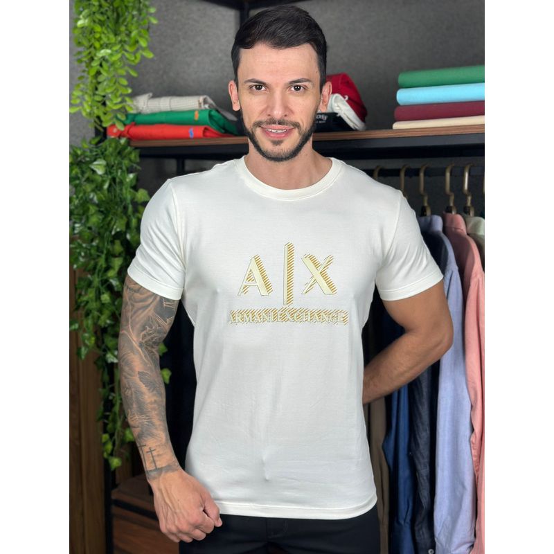 Camiseta Armani Creme.⭐ - C-4712 - PORTAL DROP - ATACADO