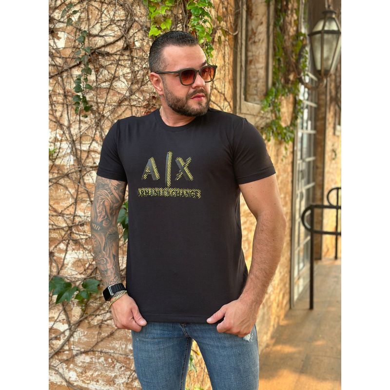 Camiseta Armani Preto. - C-4715 - PORTAL DROP - ATACADO