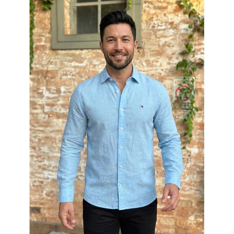 Camisa Manga Longa Linho TH Azul - 43401 - PORTAL DROP - ATACADO