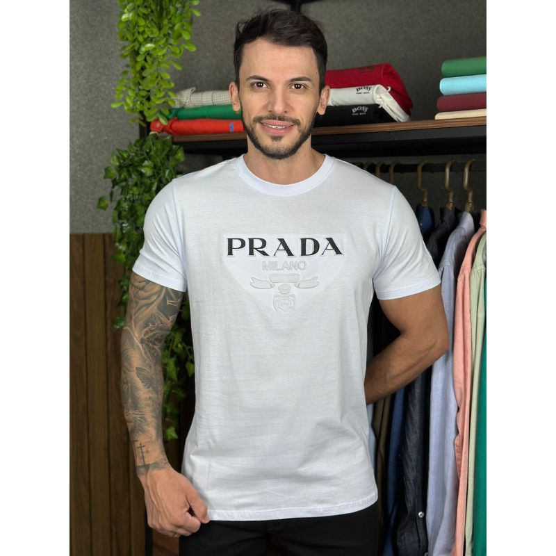 Camiseta Prada Branco. - A-6611 - PORTAL DROP - ATACADO