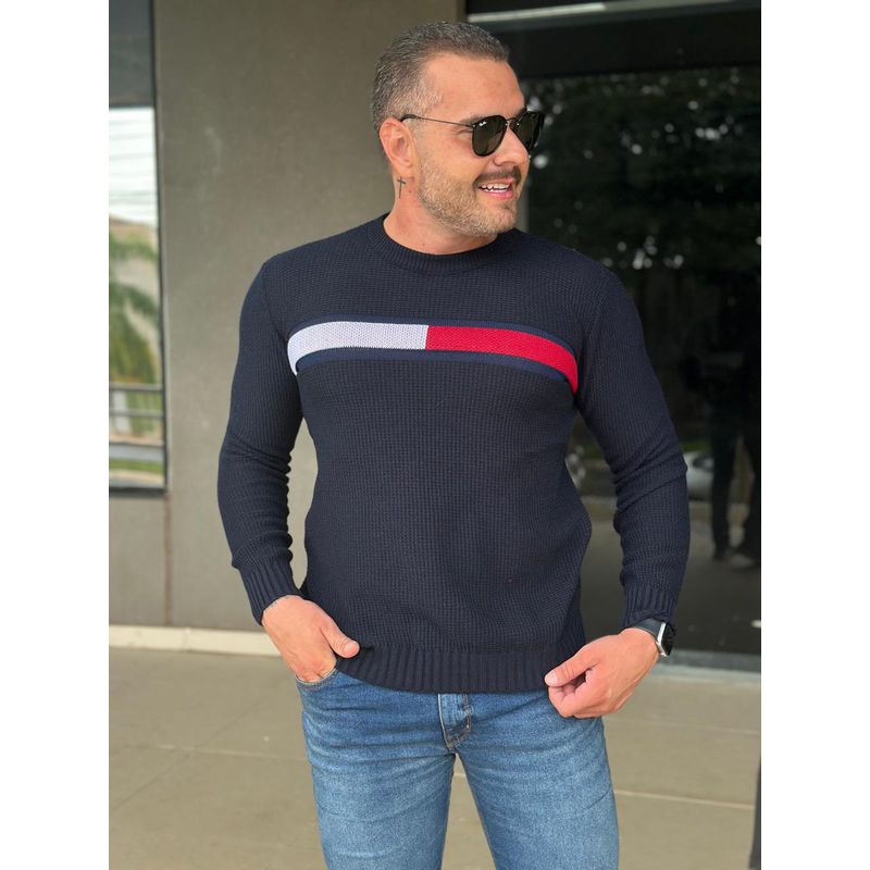 Suéter TH Azul. - 6816 - PORTAL DROP - ATACADO