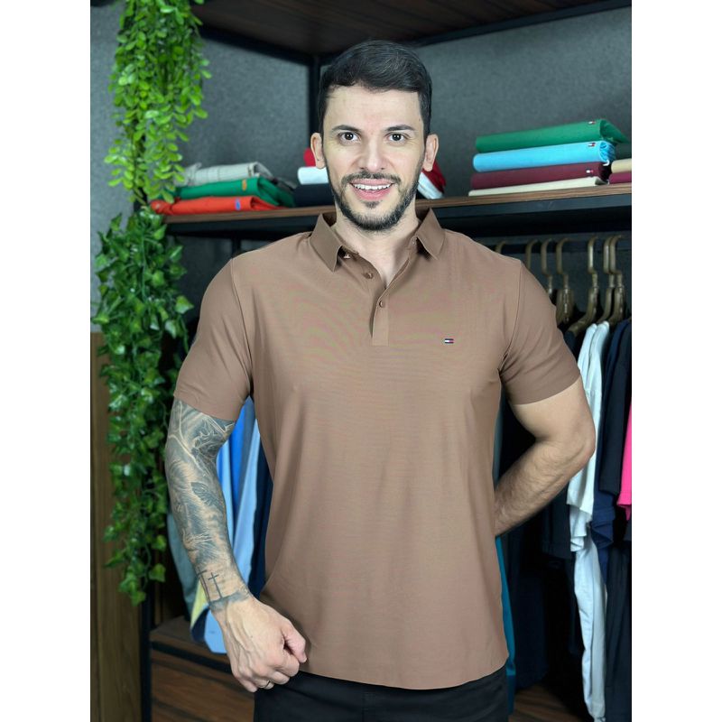 Polo Poliamida TH Marrom - A-7128 - PORTAL DROP - ATACADO