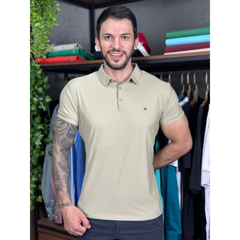 Polo Poliamida TH Bege - A-7232 - PORTAL DROP - ATACADO