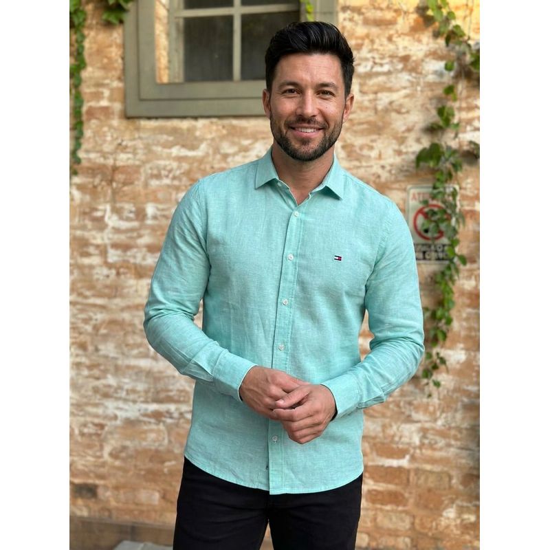 Camisa Manga Longa Linho TH Verde - 43407 - PORTAL DROP - ATACADO