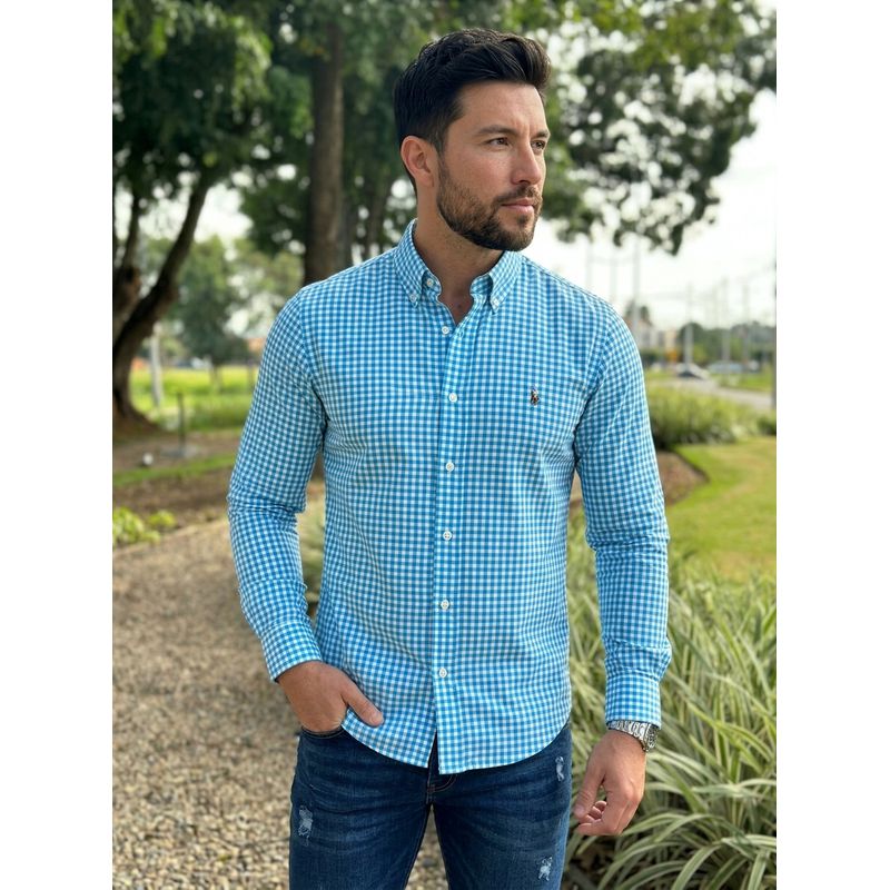 Camisa Manga Longa PRL Xadrez Azul - 8163 - PORTAL DROP - ATACADO