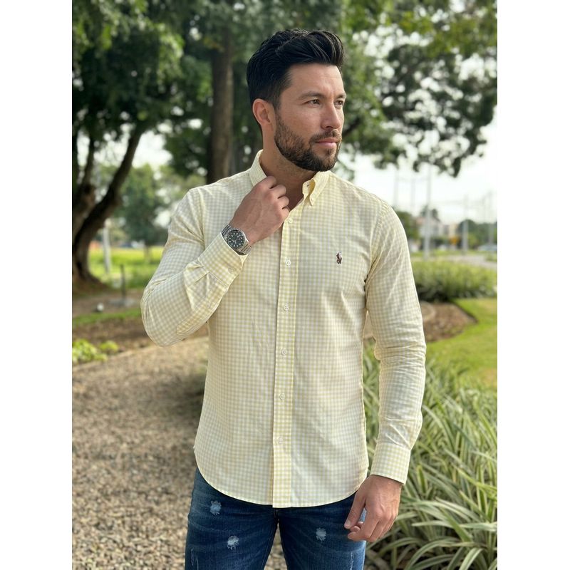 Camisa Manga Longa PRL Xadrez Amarelo - 8168 - PORTAL DROP - ATACADO