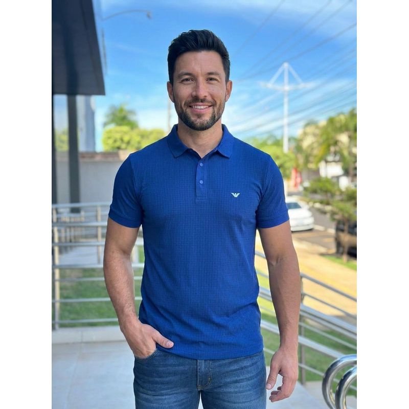Polo Poliamida Armani Azul - A-8460 - PORTAL DROP - ATACADO