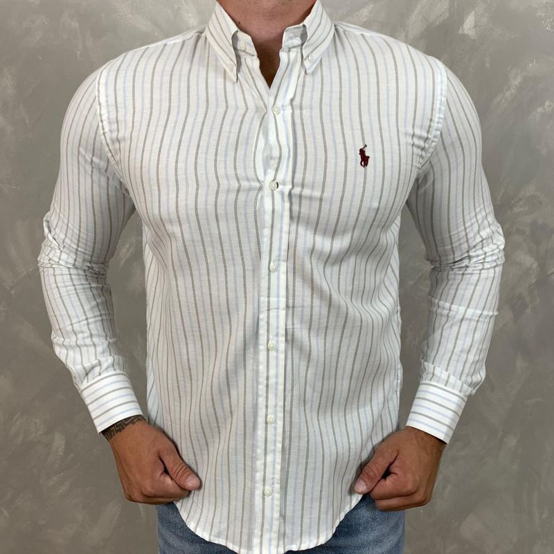 Camisa Manga Longa PRL Branco⭐ - 2033 - PORTAL DROP - ATACADO