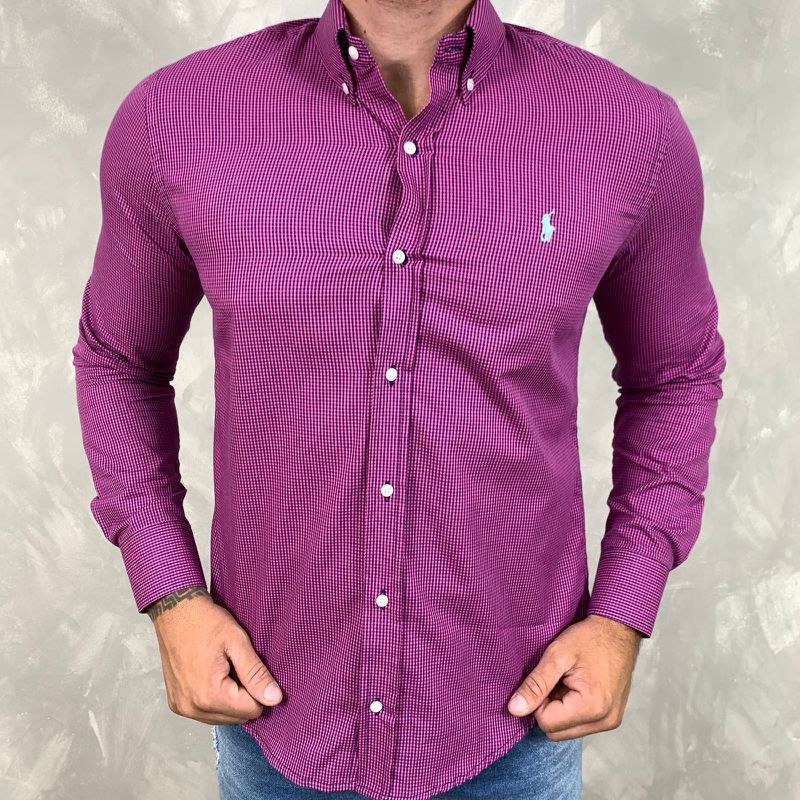 Camisa Manga Longa PRL Xadrez Fúcsia⭐ - 40547 - PORTAL DROP - ATACADO