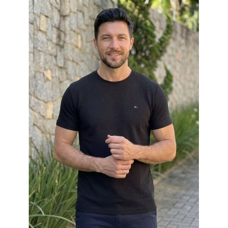 Camiseta Texturizada TH Preto - 8712 - PORTAL DROP - ATACADO