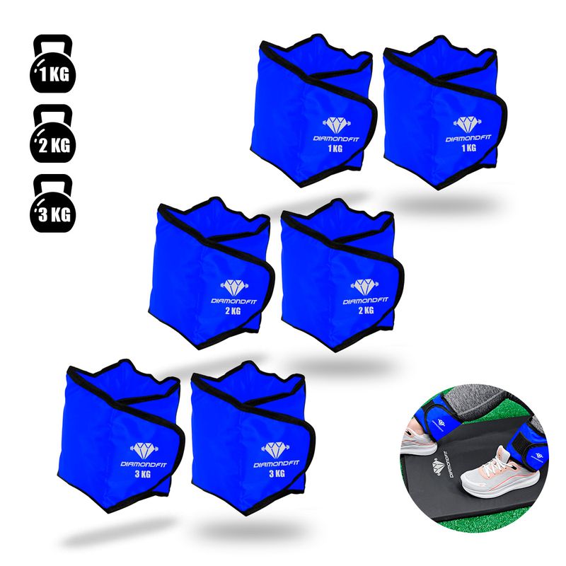 Kit 3 Pares de Caneleira de Peso Para Perna de 1kg... - Diamond Fit