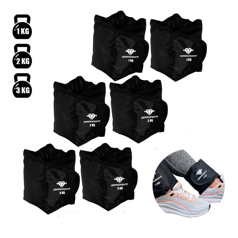 Kit 3 Pares de Caneleira de Peso Para Perna de 1kg... - Diamond Fit