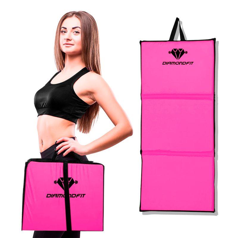 Colchonete Dobrável Maleta Rosa Academia Fitness A... - Diamond Fit