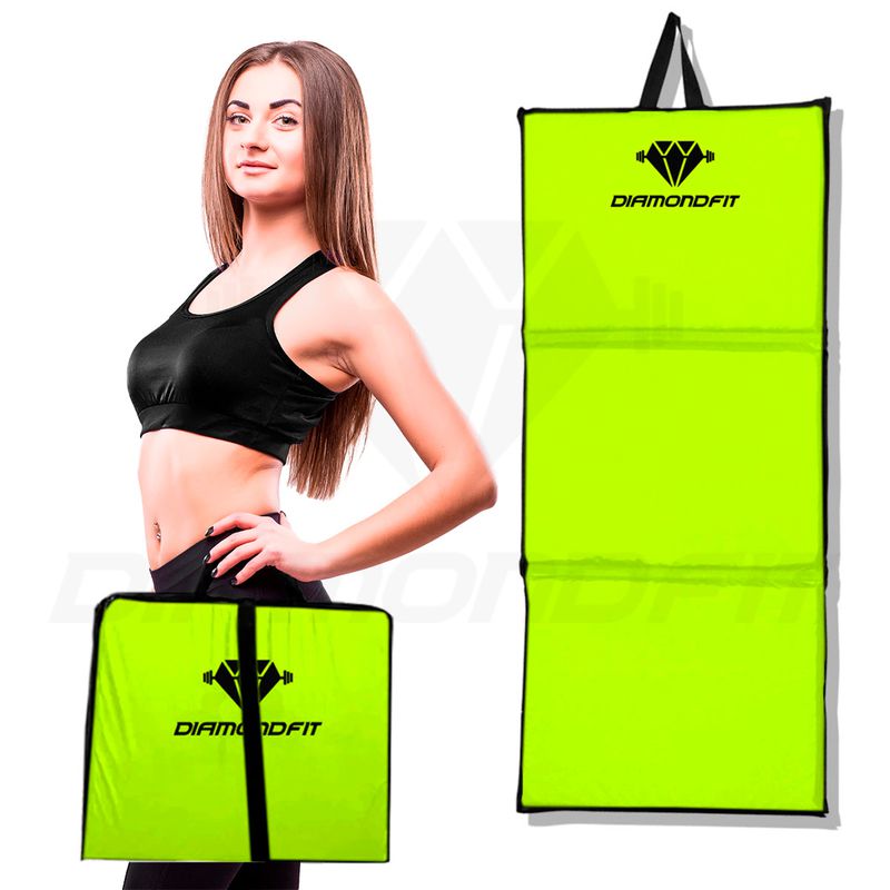 Colchonete Dobrável Maleta Verde Neon Academia Fit... - Diamond Fit