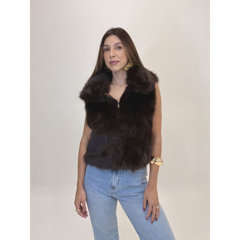 COLETE DE PELO MAJU MARROM