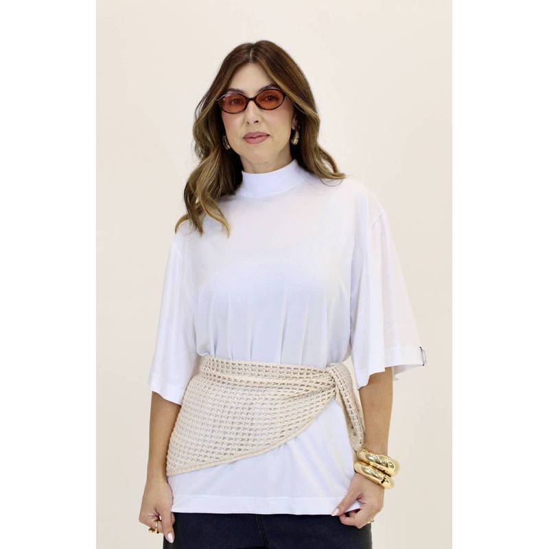 CAMISETA CAMILA GOLA ALTA COM ABERTURA - BRANCA