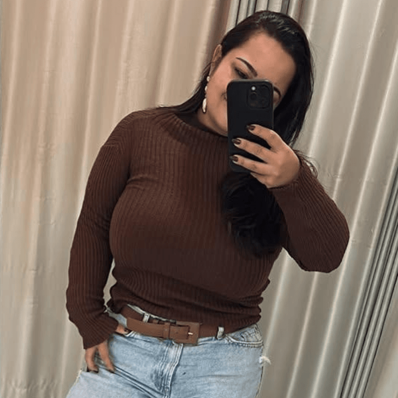 blusa de frio trico marrom - Ella Moda Praia