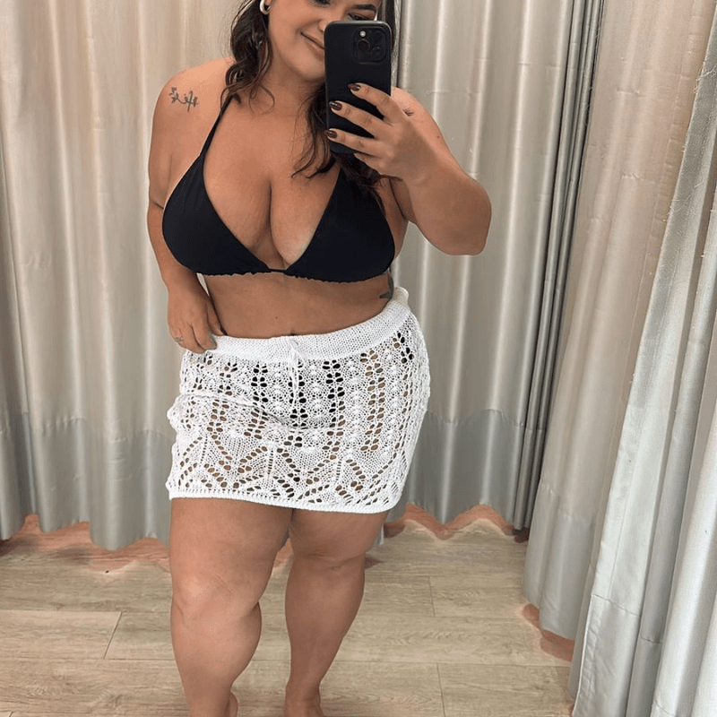 saia tricô curta branco - Ella Moda Praia