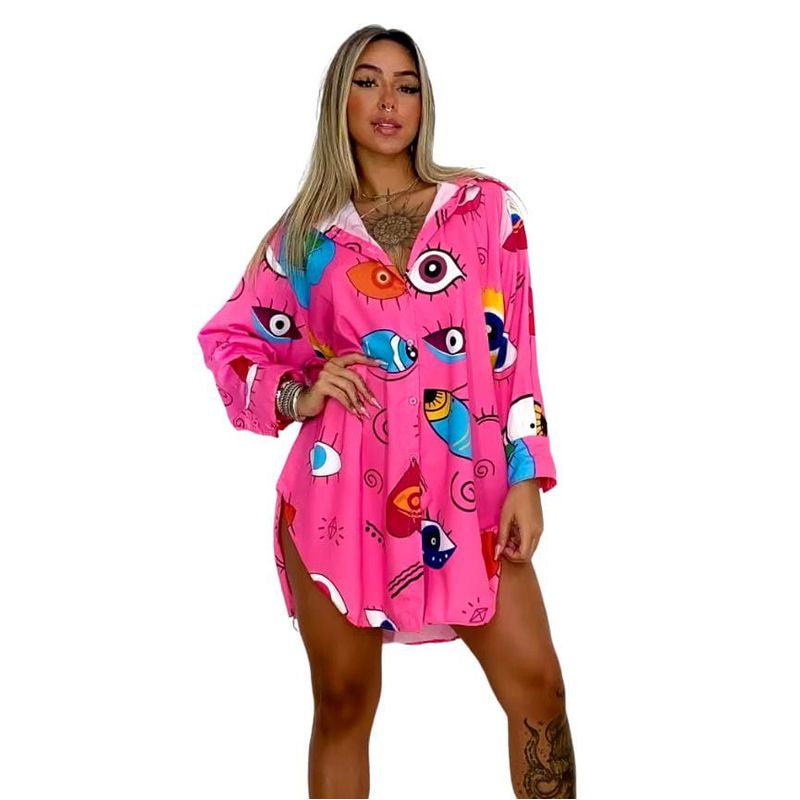 Camisa Olho Grego Rosa - 170100 - Ella Moda Praia